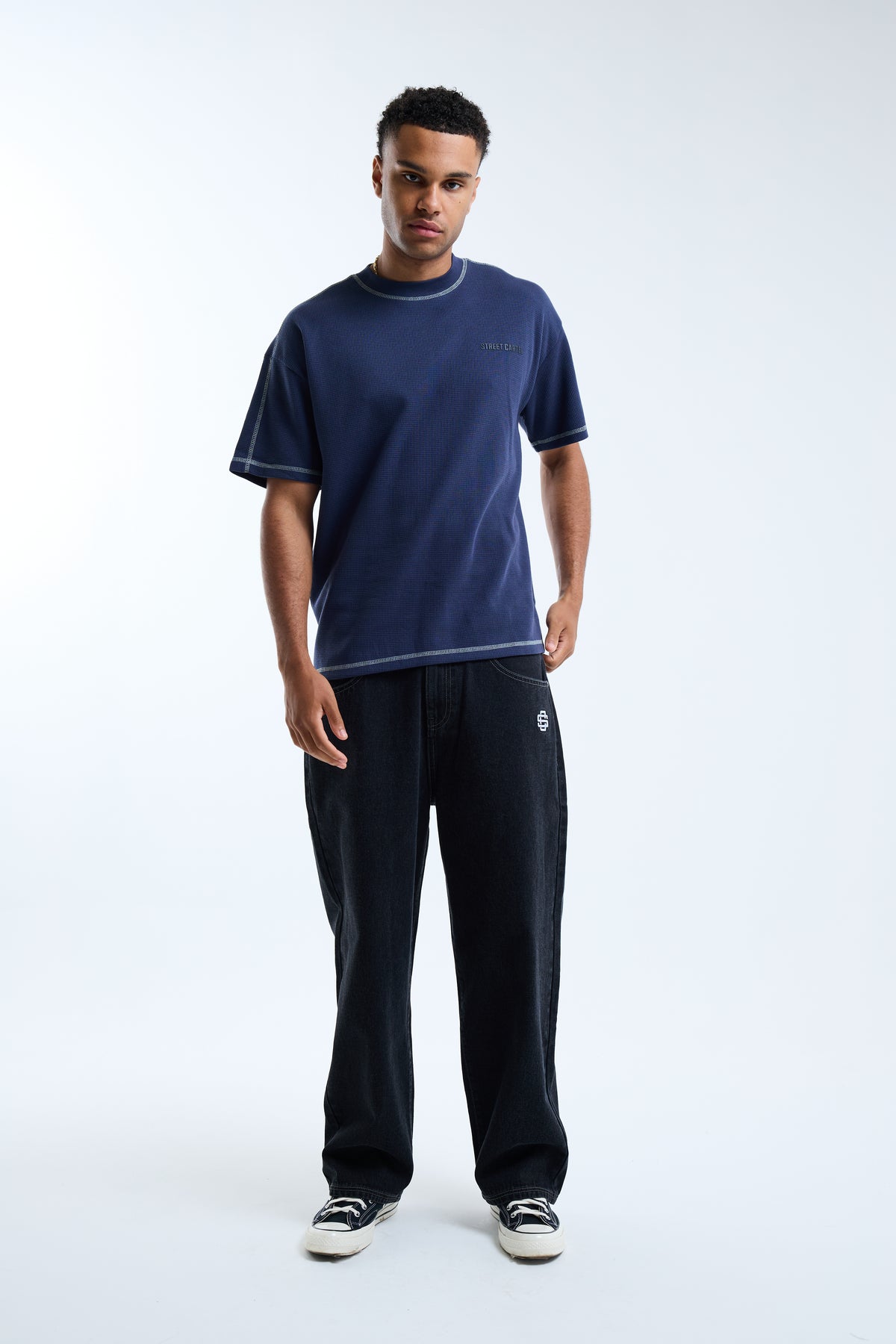 Calvino Waffle Tee Navy