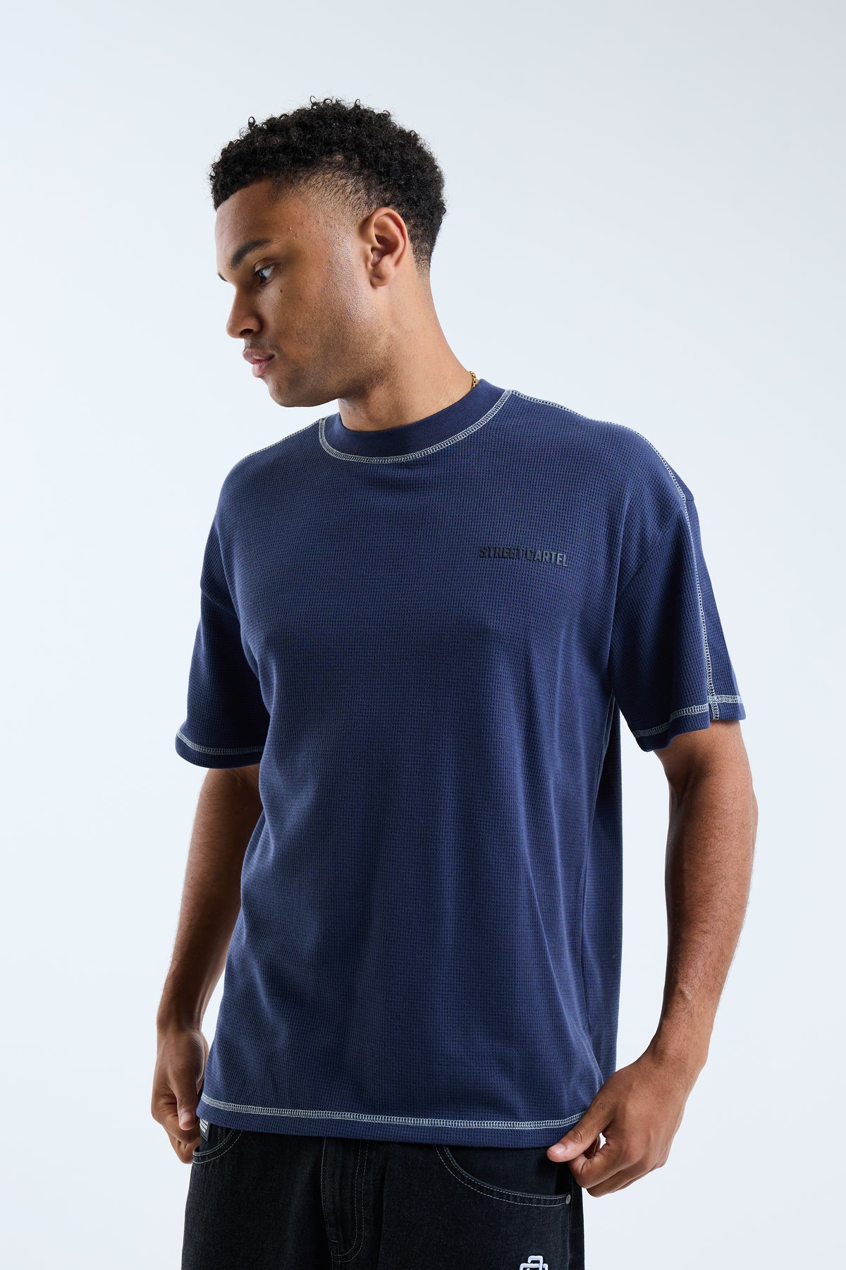 Calvino Waffle Tee Navy