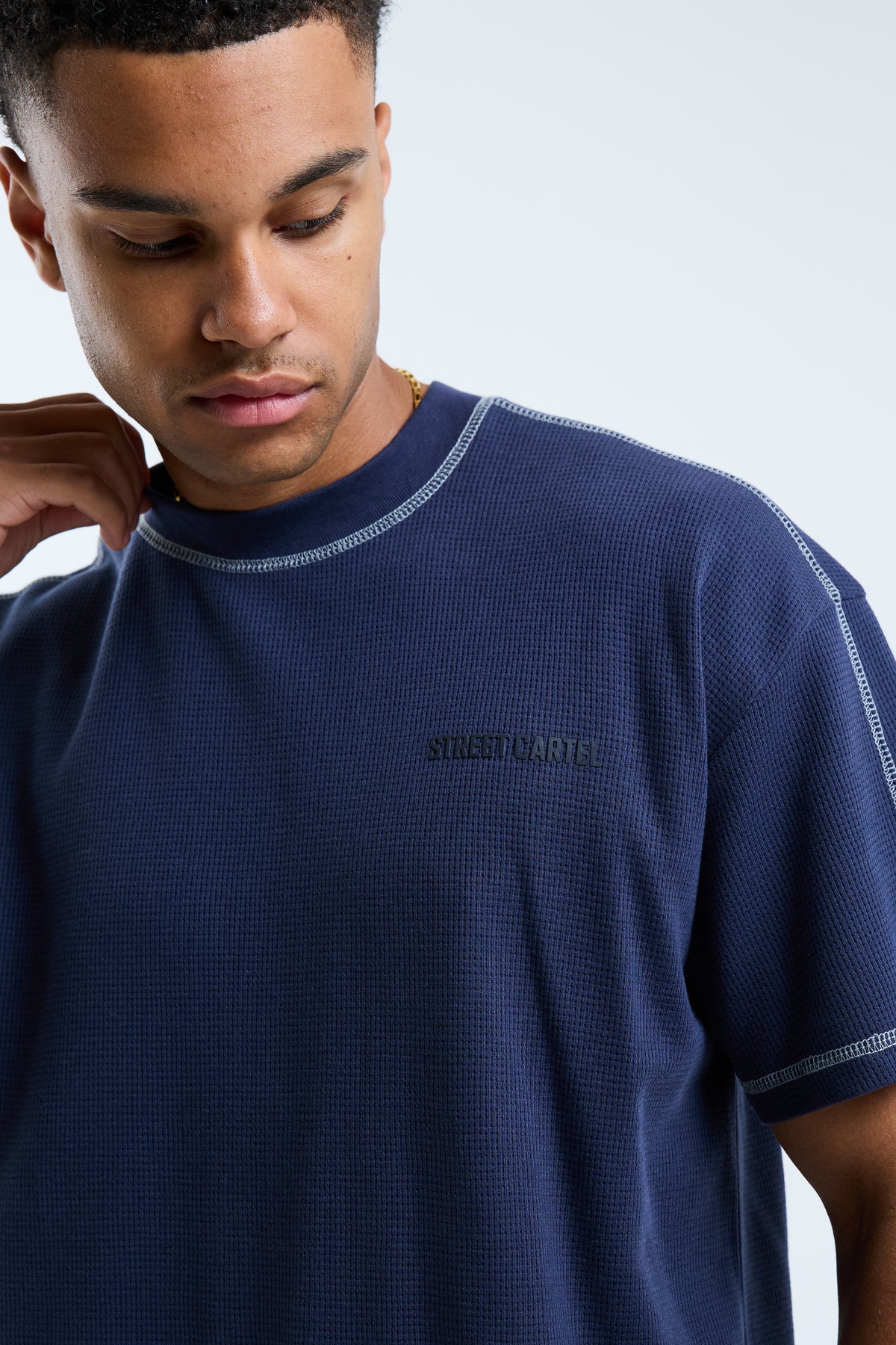 Calvino Waffle Tee Navy