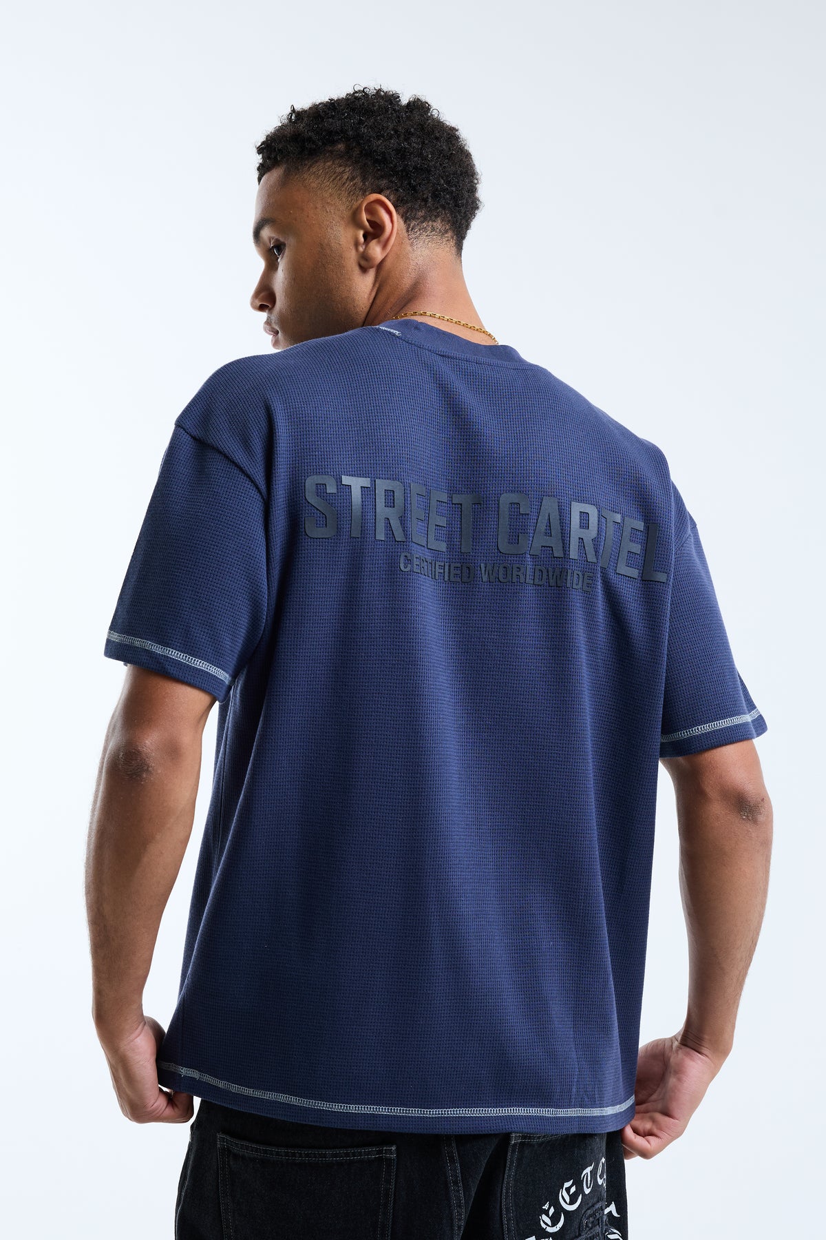 Calvino Waffle Tee Navy