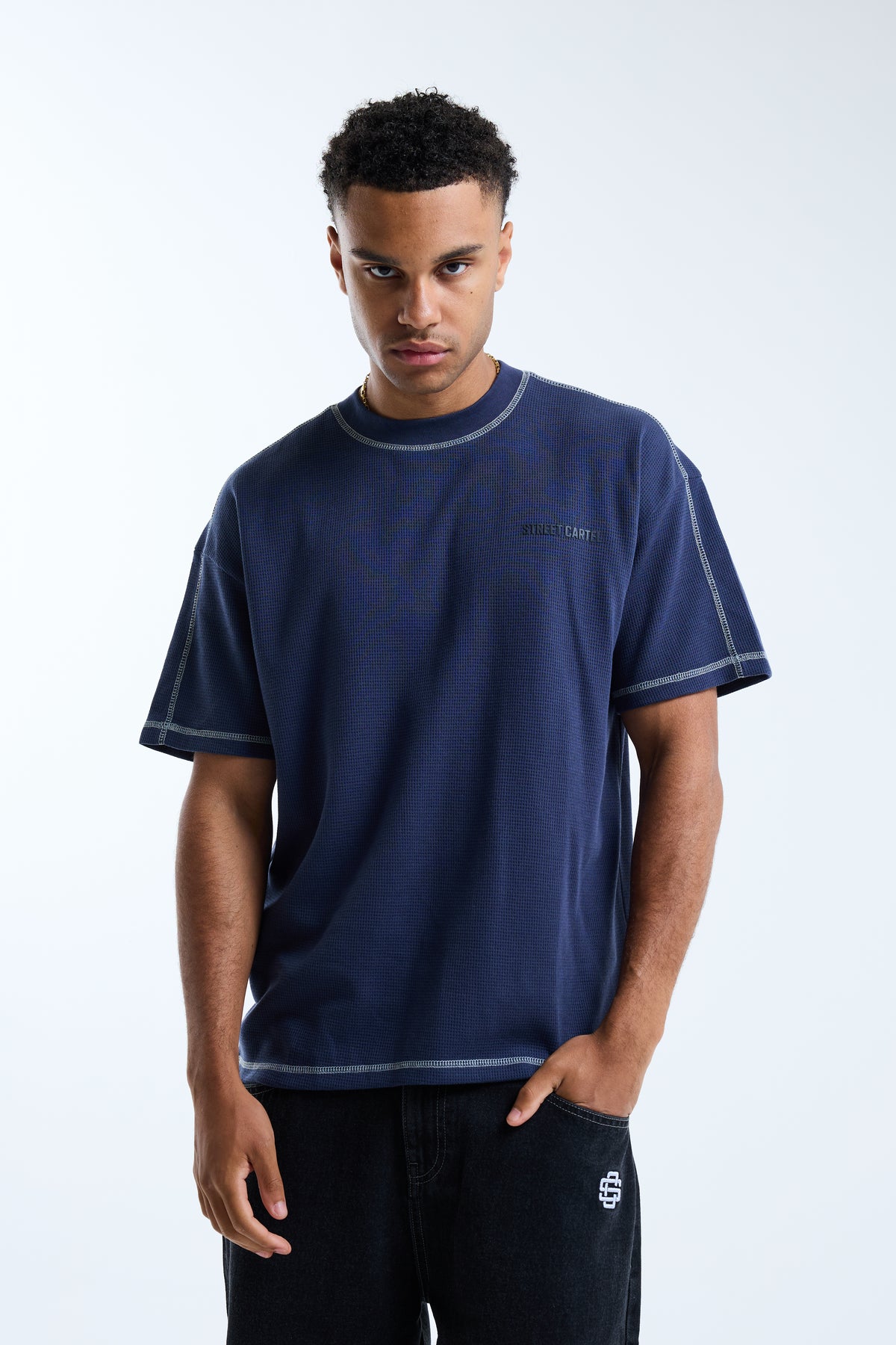 Calvino Waffle Tee Navy
