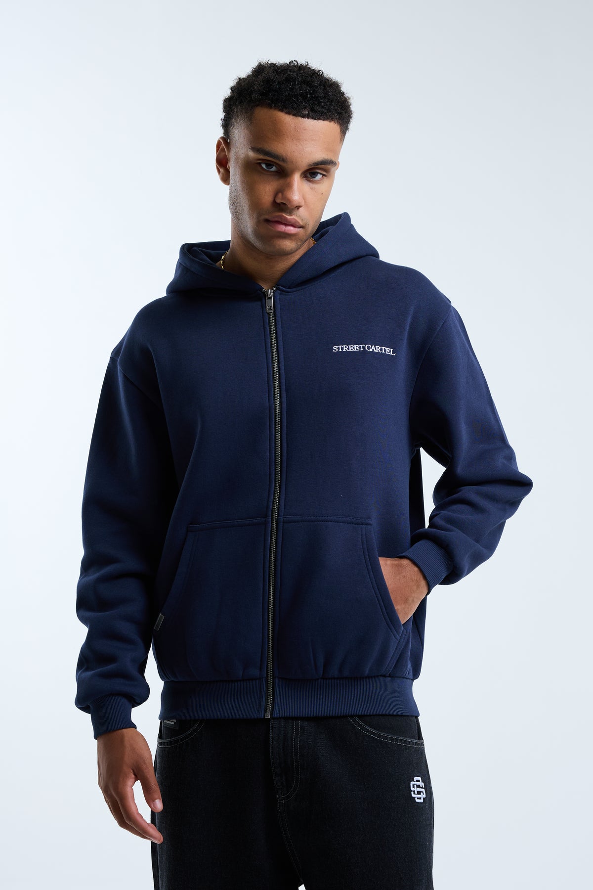 Cassian Zip Through Hoodie Navy