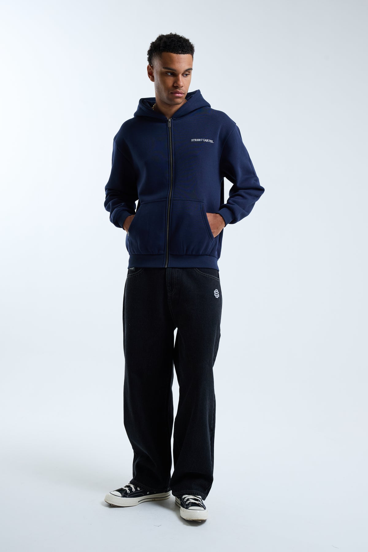 Cassian Zip Through Hoodie Navy
