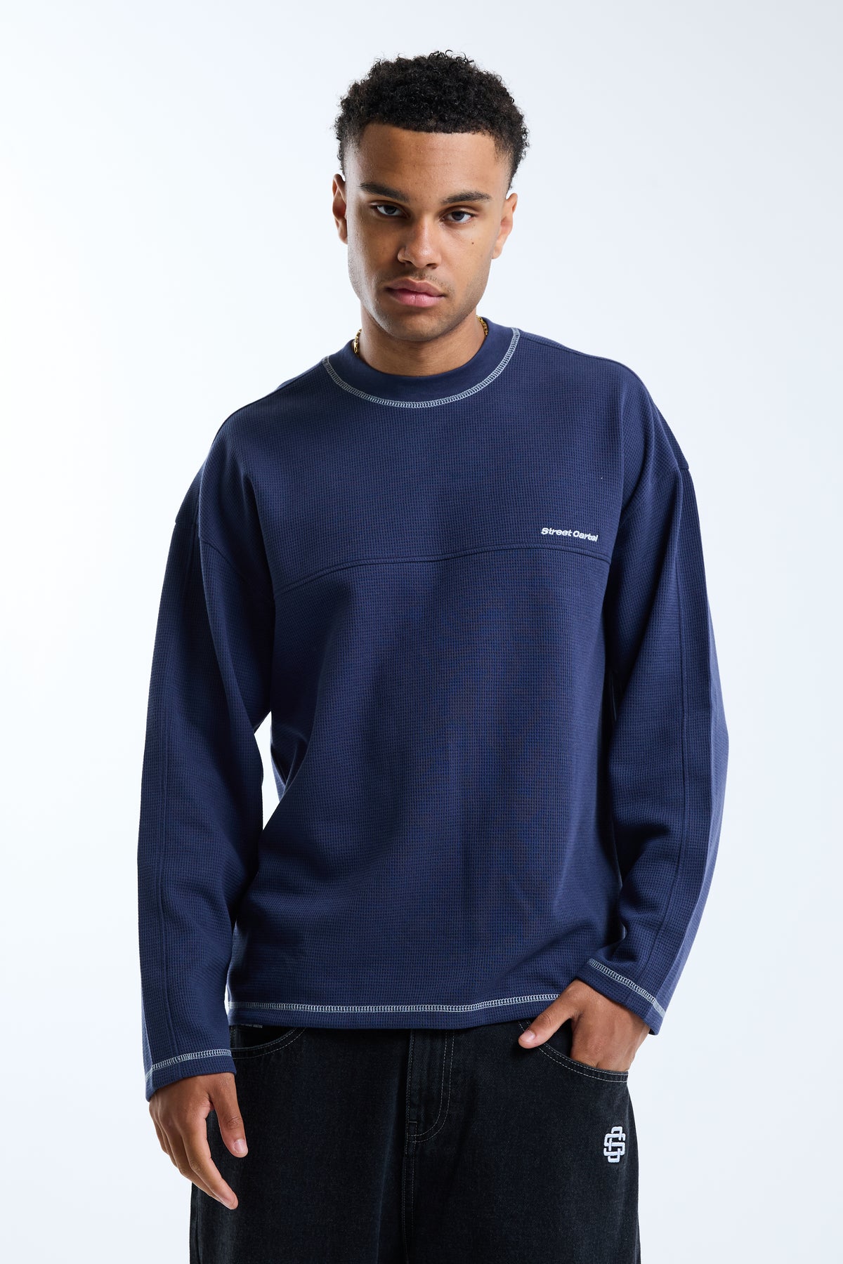 Icona Waffle Tee Navy