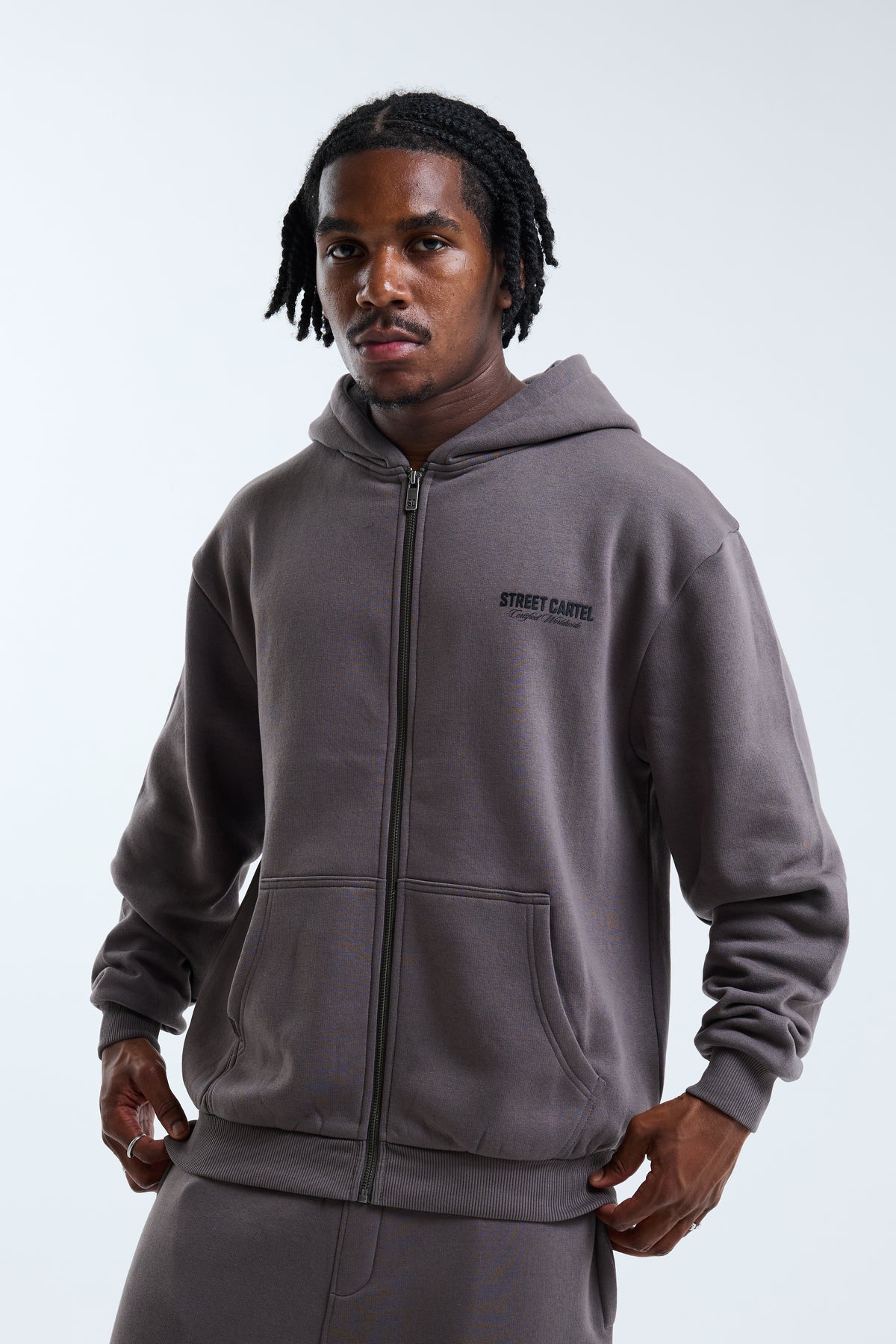 Russo Zip Through Hoodie Charcoal