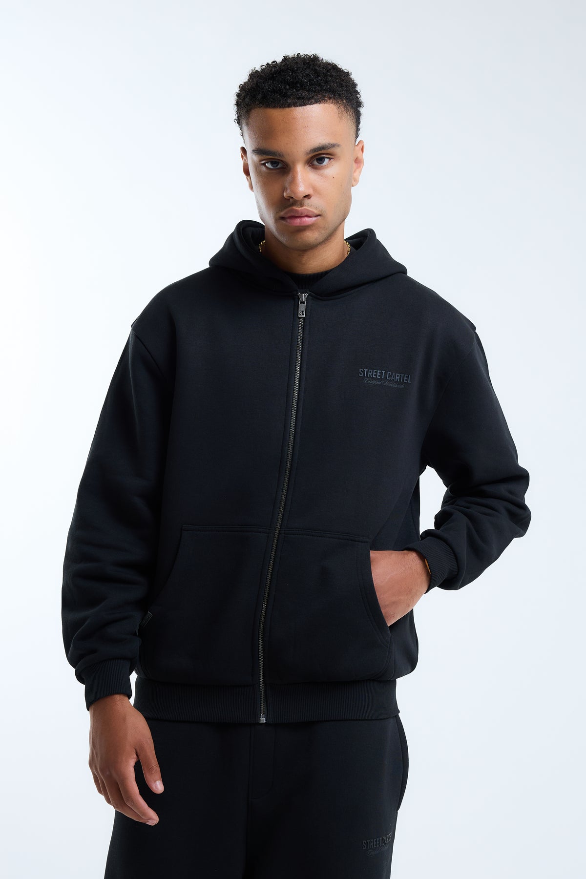 Russo Zip Through Hoodie Black